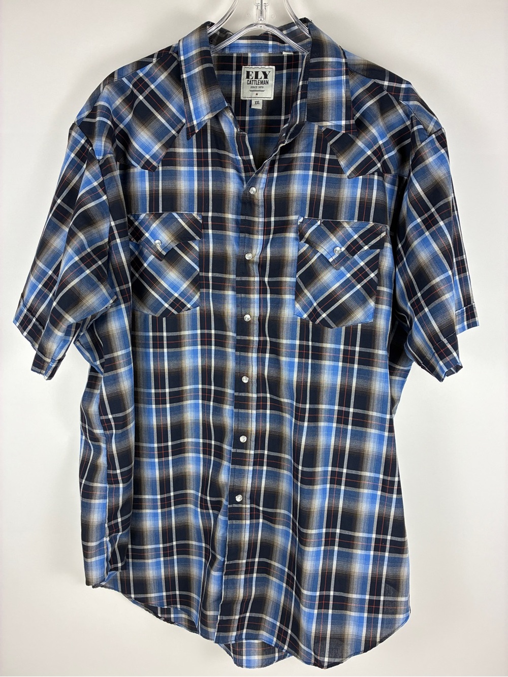 Ely Cattleman Men's XXL Plaid Western Snap Shirt Short Sleeve Dark Multicolor